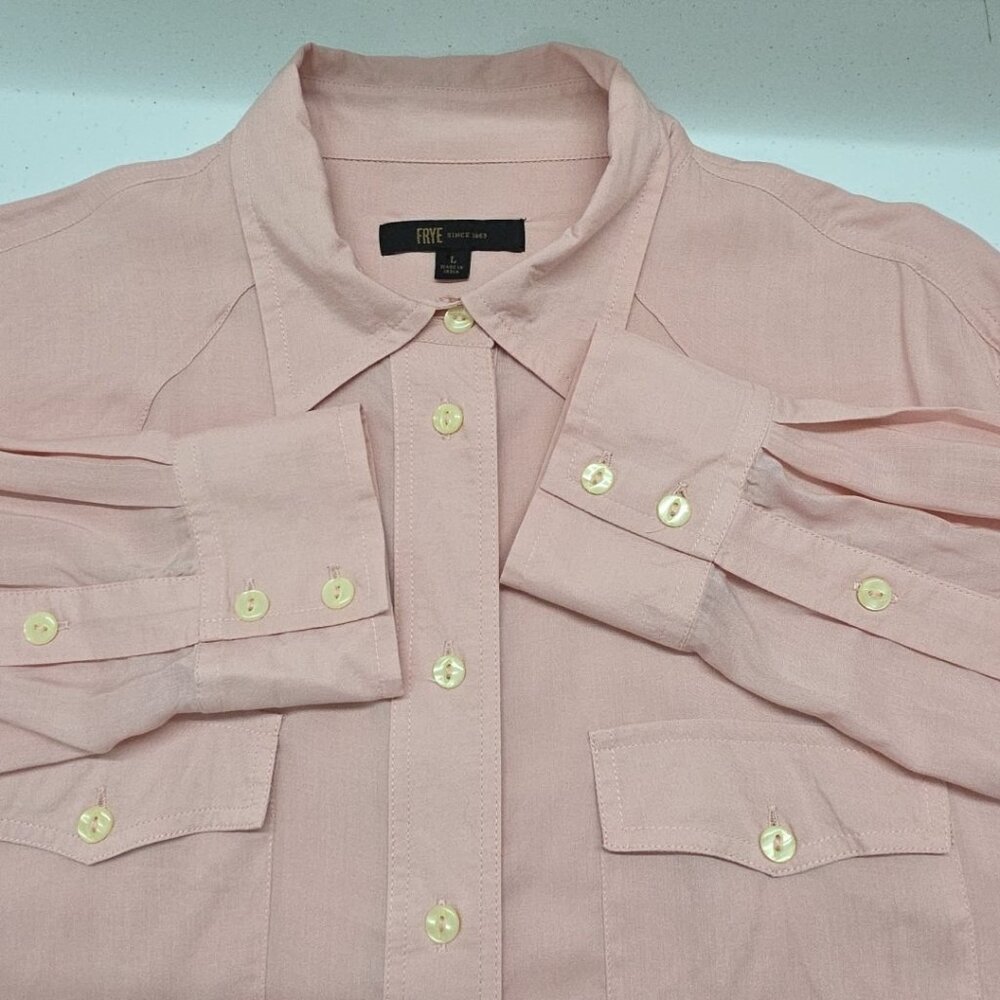 FRYE Mens Western Long Sleeve Button Up Shirt Pink Size L Lightweight Casual